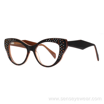 Cat Eye Rhinestone Acetate Optical Frame Glasses